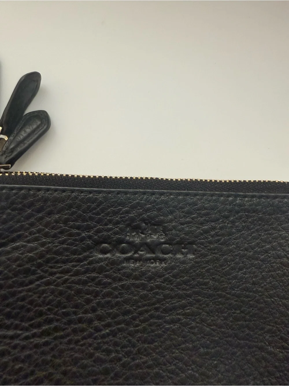Coach Black Pebbled Leather Zip Key & Card Pouch with Gold Hardware